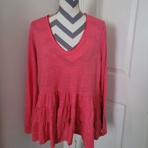 Deletta Peplum Ruffle Long Sleeve Coral Pink Blouse Sz M Knit Top